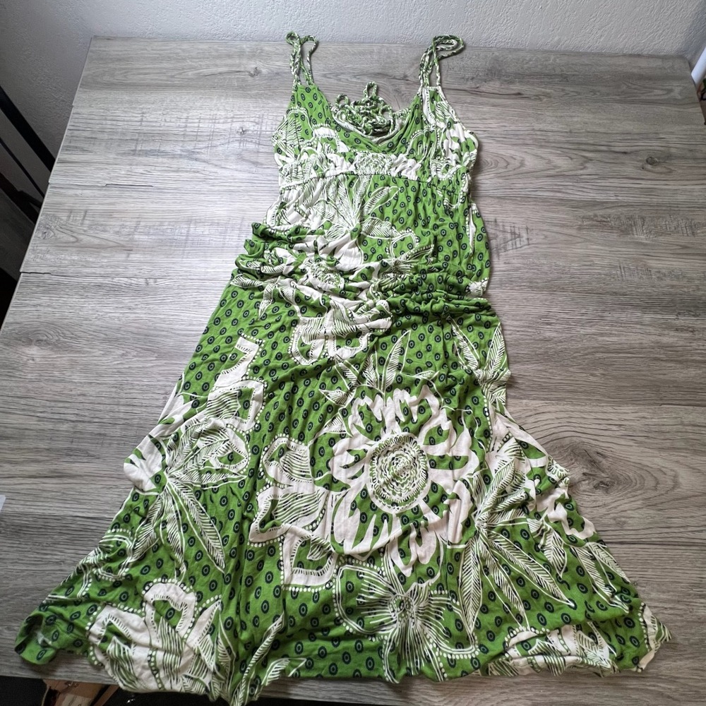 Old Navy Maxi Dress Womens Green Floral Boho Smocked Braided Straps 839465-02